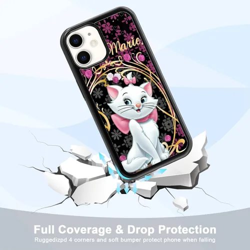 Miniatura 3 de Elegante funda de teléfono con diseño de gato Marie compatible con iPhone 11, funda de encaje dorado para iPhone, a prueba de golpes, rosa fucsia