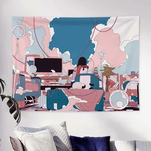 Miniatura 11 de MLAFE Tapiz Kawaii con temática de cómic de anime, póster de dibujos animados, arte de franela para decoración del hogar