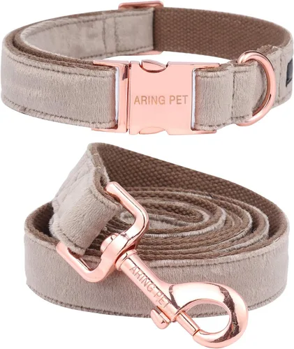 Miniatura 18 de ARING PET Juego de collar y correa de terciopelo para perro, collar y correa de perro morado suave, collares ajustables para perros Púrpura