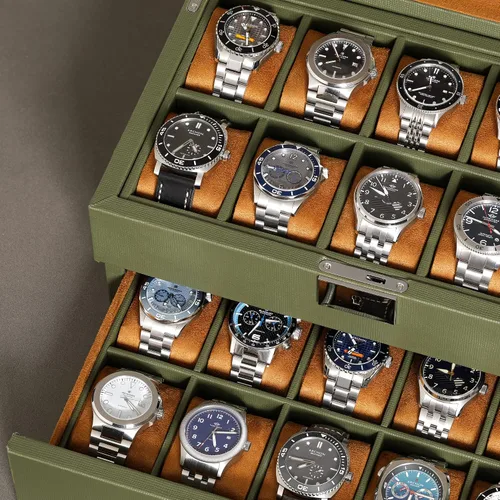 Miniatura 3 de ROTHWELL Caja de relojes de cuero de 20 ranuras - Estuche de exhibición organizador de joyas de lujo, - Estuche de exhibición con cerradura con tapa