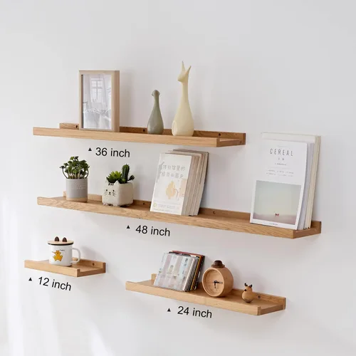 Miniatura 7 de Estantes flotantes montados en la pared, estante de madera de roble macizo de 12 pulgadas para decoración y almacenamiento, repisa de fotos