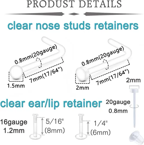 Miniatura 2 de QWALIT Aretes de nariz transparentes para el trabajo, piercings de nariz transparentes para el trabajo, piercing de nariz de plástico transparente