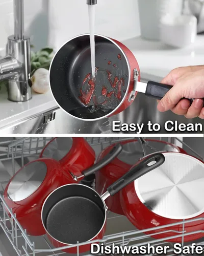 Miniatura 6 de Cook N Home - Sartén antiadherente de 1 cuarto de galón con tapa de vidrio, olla pequeña multiusos antiadherente, olla de cocina de aluminio