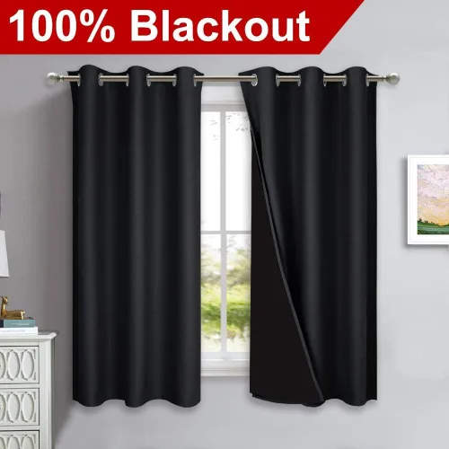 Miniatura 2 de NICETOWN Juego de cortinas completas 100 % opacas, cortinas de ventana con aislamiento térmico y eficiencia energética con forro negro, cortinas