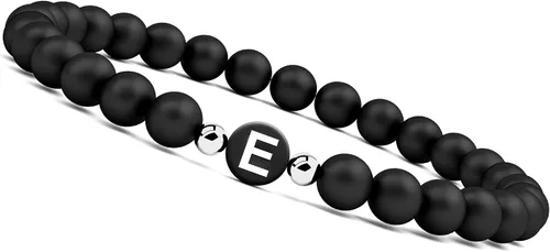 GD GOOD.designs Pulsera con inicial para hombres y mujeres, cuentas de ónix negro de 0.236in con letra, joyería de relación para parejas, Ágata