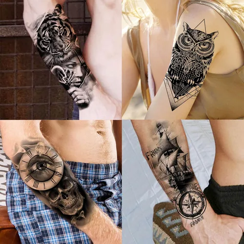 Miniatura 3 de EGMBGM 59 hojas de tatuajes temporales 3D en negro de Halloween para hombres, mujeres, niños, tatuajes temporales de manga de larga duración, falsos