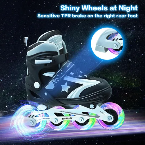 Miniatura 5 de Patines en línea para niños, niñas y jóvenes, todas las ruedas iluminadas con marco de aluminio para principiantes de 5 a 12 años, perfectos