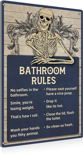 Miniatura 12 de BEASTZHENG - Letrero de hojalata de baño rústico de metal - Letrero de metal decorativo para pared - Letrero de baño de casa de campo con cita