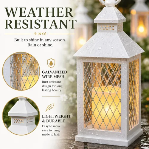 Miniatura 5 de Juego de 12 piezas de estilo granja, farol decorativo de 10 pulgadas con vela LED sin llama y temporizador de 5 horas, decoración rústica de boda