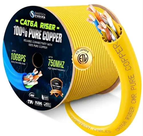 Miniatura 9 de Smartech Cables Cable Ethernet CMR CAT6a de 1000 pies Listado ETL 100% cobre puro 10Gbps 23AWG 4UTP pares 750MHz PoE++ Alta velocidad