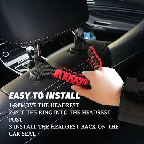 Miniatura 6 de Asas de agarre de paracaídas, mango de agarre para reposacabezas delantero compatible con J-eep Wrangler TJ JK JL JT Land Cruiser FJ Suzuk Ford Rojo