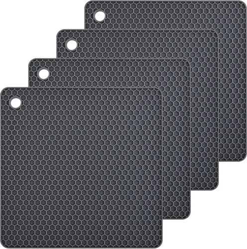 Miniatura 15 de Tapete salvamanteles de silicona para encimeras, resistentes al calor, 4 unidades, tamaño: 7.5 x 7.5 pulgadas, color: morado Púrpura