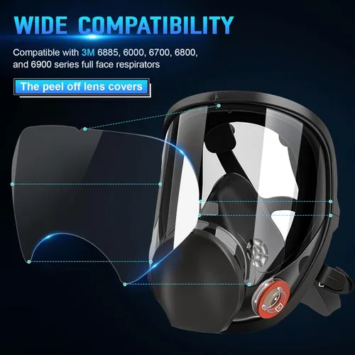 Miniatura 2 de Paquete de 50 cubiertas de lente despegables compatibles con máscaras respiradoras 3M 6885, 6000, 6700, 6800, 6900, serie 6900, lente de cubierta