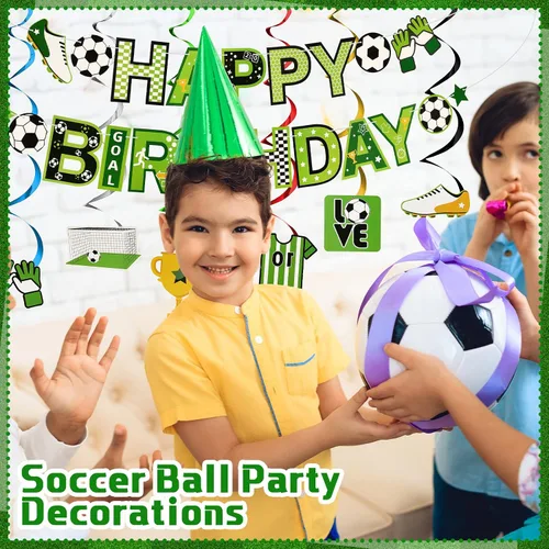 Miniatura 4 de Hanaive 16 piezas de decoración de fiesta de cumpleaños de fútbol, incluye pancarta de feliz cumpleaños, centros de mesa, recortes de papel