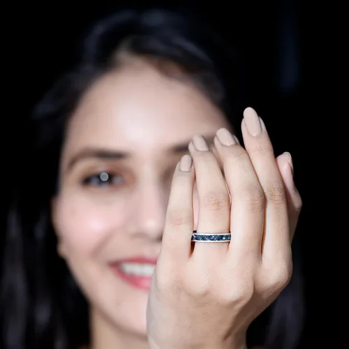 Miniatura 11 de Anillo de media eternidad con topacio azul londinense certificado para mujer, calidad AAA, anillo de piedra natal de diciembre, listo para regalar