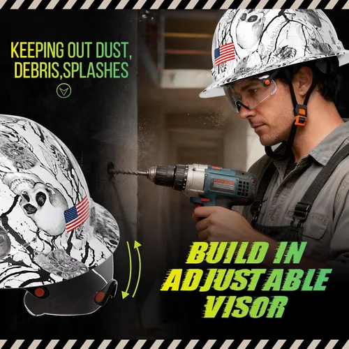 Miniatura 3 de Casco duro de ala completa con patrón de fibra de carbono con visera, casco de seguridad de construcción aprobado por la OSHA para hombres