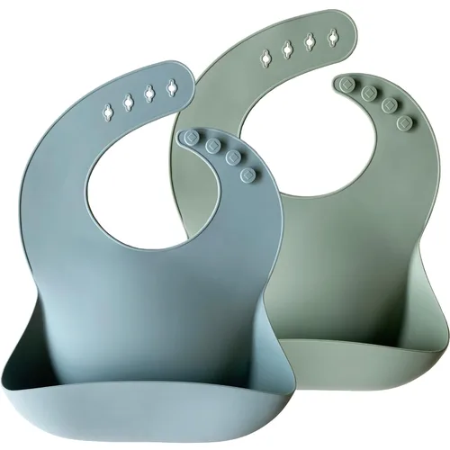 Miniatura 12 de Moonkie Juego de 3 baberos de silicona para bebé, sin BPA, suaves, ajustables, impermeables, para bebés y niños pequeños (crema/dólar/verde oliva)