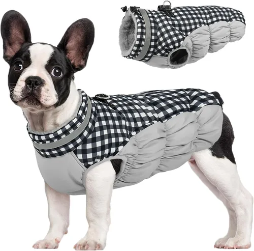 Miniatura 25 de FUAMEY - Chaqueta de invierno para perro, chaleco acolchado con arnés, ropa cálida para mascotas, abrigo con cremallera, impermeable, para perros