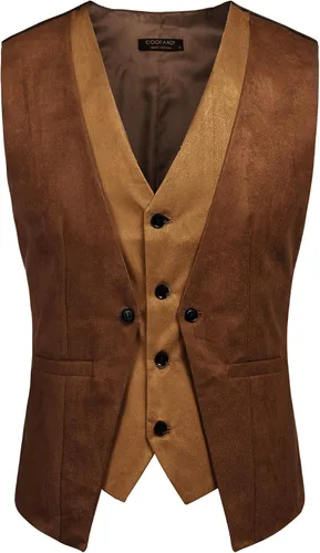 Miniatura 4 de COOFANDY Chaleco de cuero de ante para hombre, estilo en capas, chaleco de vestir