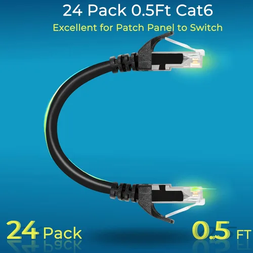 Miniatura 2 de Rapink Patch Cables Cat6 - Cable de conexión Ethernet Cat6 de 0.5 pies (paquete de 24), 10G, cable de conexión Cat 6 para panel de conexiones a