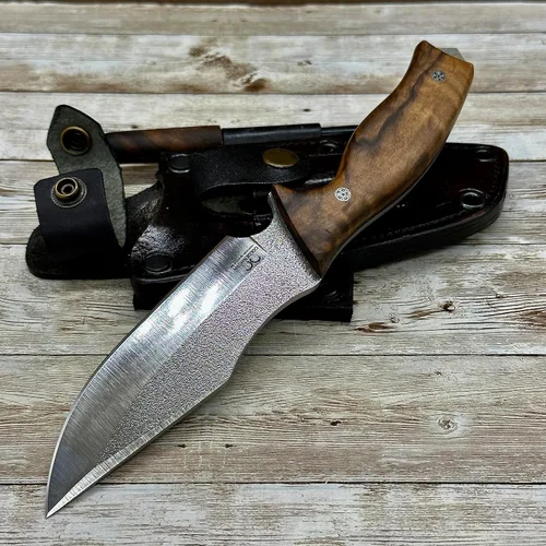 Miniatura 8 de Cuchillo de caza de hoja fija hecho a mano, cuchillo táctico de hoja N690 con funda de cuero y arrancador de fuego de magnesio, cuchillo táctico