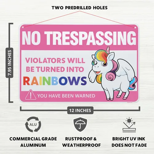Miniatura 2 de Venicor Cartel de unicornio – 8 x 12 pulgadas – Aluminio – Bonito regalo de unicornio – Póster de unicornio para habitación de niñas, puerta
