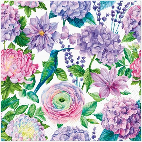Miniatura 12 de Servilletas de papel de flores moradas con libélula para cena, tamaño decorativo de almuerzo de decoupage de 13 x 13 pulgadas (desplegadas)