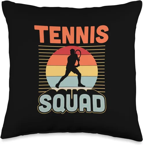 Classic Style Tennis Enthusiast Merch Essentials Tennis Squad Retro Vintage Style Sunset Player Serve Throw Pillow, 16x16, Multicolor