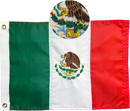 FRF FLAG Bandera mexicana para barco de 12 x 18 pulgadas, bandera mexicana de nailon 210D para barco, bandera mexicana bordada para ATV, con 2