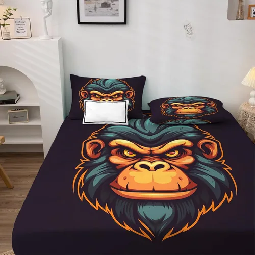 Miniatura 2 de Juego de sábanas de chimpancé tamaño individual, sábanas de chimpancé, sábanas y fundas de almohada estampadas de 3 piezas, sábana bajera ajustable