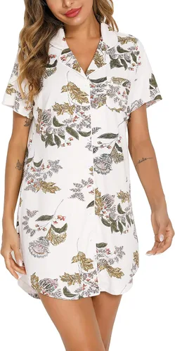 Miniatura 143 de Samring Camisón de pijama para mujer, manga corta/larga, con botones, camisón para dormir, camisón para novio, talla XXL