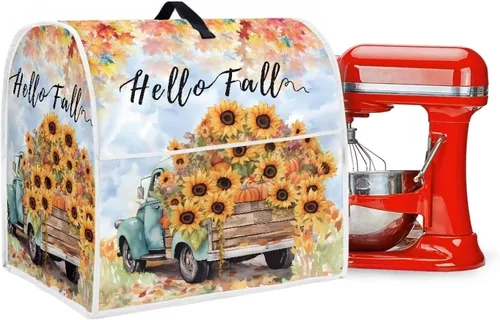 Kitchen Aid - Funda para mezclador, diseño de girasol, diseño de girasol, Acción de Gracias, decoración de fiesta, cubierta antipolvo con asa y Hola