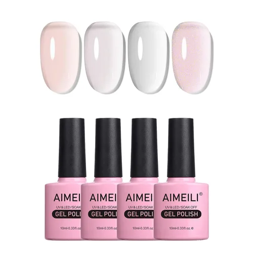 Miniatura 14 de AIMEILI Esmalte de uñas de gel transparente de gelatina helada para remojar UV LED sin hema, esmalte de uñas para el hogar, kit de barniz de SET4-21