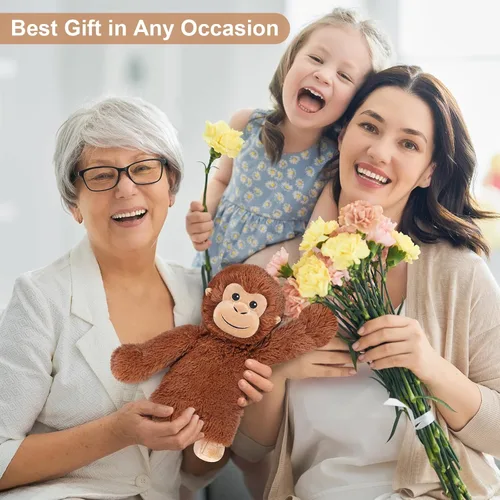 Miniatura 7 de SuzziPals Peluche de Mono Calentable y Enfriable, Almohadillas Térmicas de Peluche para Microondas para Calmar y Relajar, Juguetes de Peluche