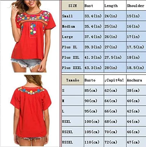 Miniatura 7 de YZXDORWJ - Cómoda blusa mexicana bordada de verano y sin mangas para mujer