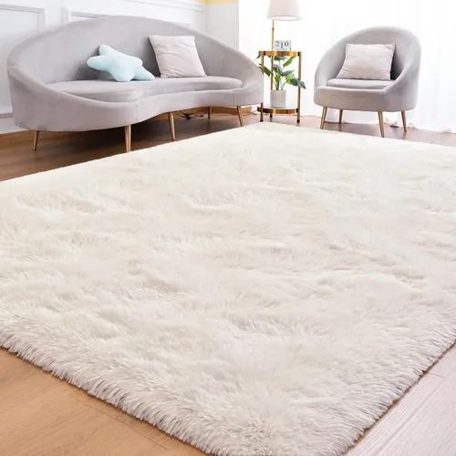 Miniatura 7 de Goideal Alfombra mullida para dormitorio, sala de estar, alfombra de noche beige de 2 x 6 pies, pelo largo de pelo sintético, alfombra moderna