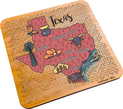 Torched Mind Bending - Rompecabezas impreso en color con mapa del orgullo estatal (Texas) | Rompecabezas duro para adultos | 100 piezas | Formas