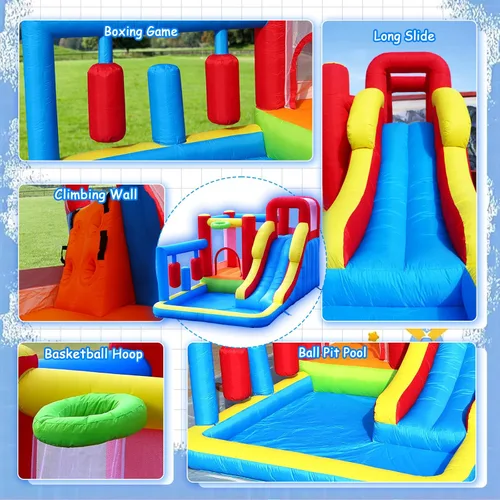 Miniatura 4 de Bounce House - Castillo hinchable inflable con bolsa de boxeo, pozo de bolas, casa de salto de pared de escalada con tobogán para niños de 3 a 10