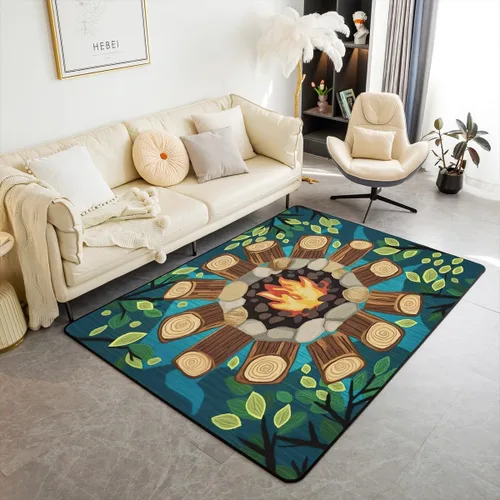 Miniatura 17 de Alfombra de fogata de 3 x 5 pies, decoración de tocones de árbol de bosque para niñas, mujeres, hombres y adolescentes, alfombra de madera marrón