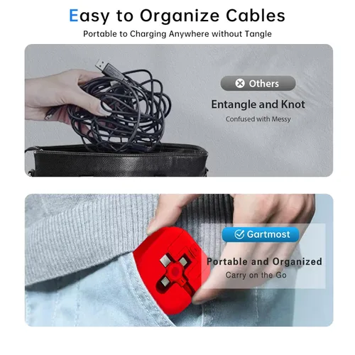 Miniatura 5 de Gartmost Paquete de 3 cables de carga tres en uno. Cable de carga 3 en 1 retráctil. Compatible con USB C/Micro USB/L, compatible con iPhone Azul