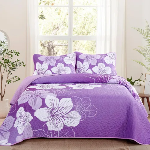 Miniatura 32 de DJY Juego de edredón de 3 piezas, tamaño completo, diseño floral azul, elegante colcha bohemia con 2 fundas de almohada, juego de edredón ligero