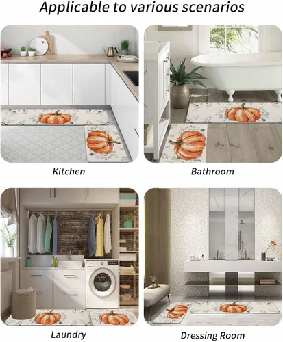 Miniatura 6 de Tapete de baño naranja con calabaza de Acción de Gracias para bañera, antideslizante, de secado rápido y absorbente, tierra de diatomeas