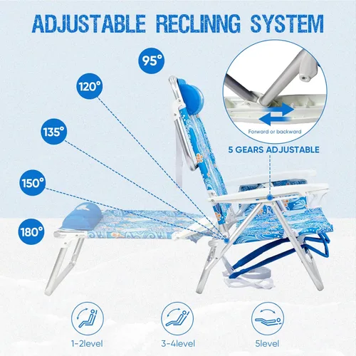 Miniatura 5 de Old Bahama Bay Silla de playa tipo mochila, paquete de 2, silla reclinable ligera de aluminio de 5 posiciones para adultos, soporte resistente, 400