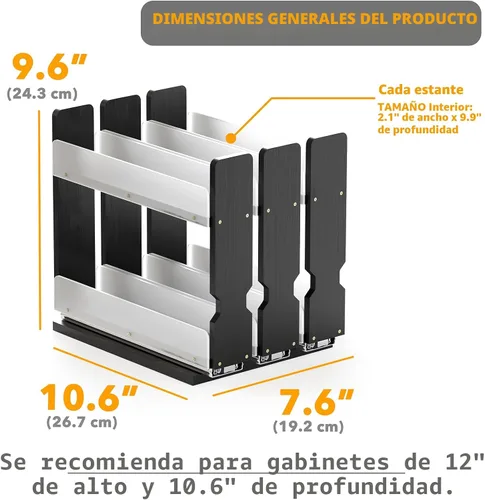 Miniatura 3 de SpaceAid Organizador de especias extraíble de bambú para gabinete, organizador de condimentos deslizante y resistente para despensa de cocina