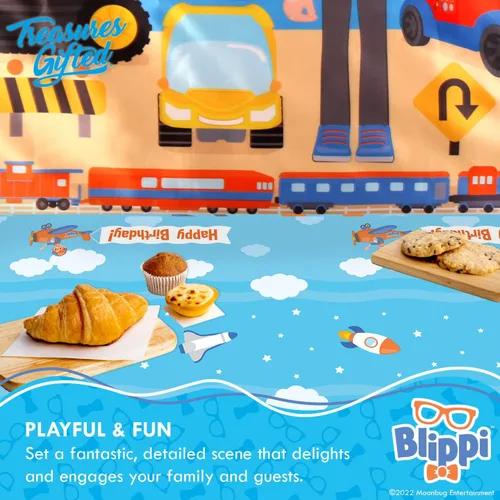 Miniatura 4 de Treasures Gifted Suministros para fiesta de cumpleaños con licencia oficial de Blippi, paquete de 2, mantel Blippi de 54 x 108 pulgadas, suministros