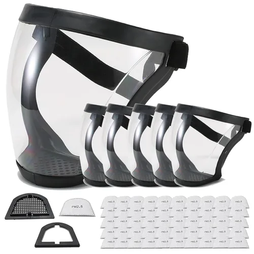 Anti-niebla de cara completa Escudos activos Protección expresión visible transparente transpirable cómodo adultos reutilizable (negro, 5PCS)