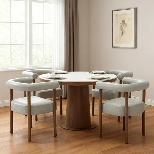 Miniatura 18 de RIVOVA Juego de 4 sillas de comedor blancas de bouclé, sillas de comedor tapizadas modernas, sillas de cocina con respaldo curvo para comedor