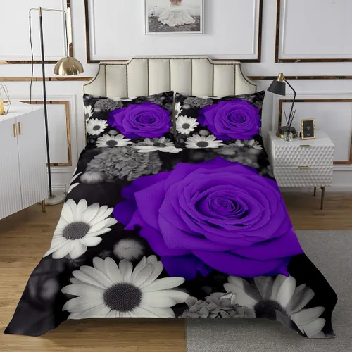 Miniatura 10 de Juego de colcha de rosas tamaño Queen, romántico juego de edredón floral de rosas rojas para niñas y mujeres, ropa de cama de rosa 3D con gota