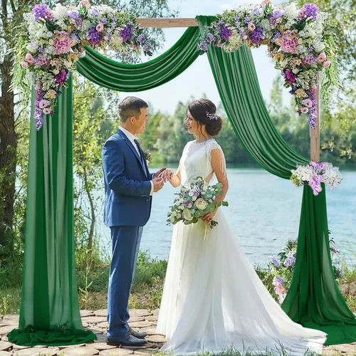 Miniatura 5 de FUHSY Arco de boda de 18 pies, 2 paneles de tela de gasa verde esmeralda, cortinas transparentes para telón de fondo, cortinas verdes, cortinas