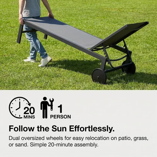 Miniatura 6 de SUNLEI Juego de 2 tumbonas para patio al aire libre, sillas de piscina ajustables con ruedas, sillas de bronceado reclinables de aluminio para Gris